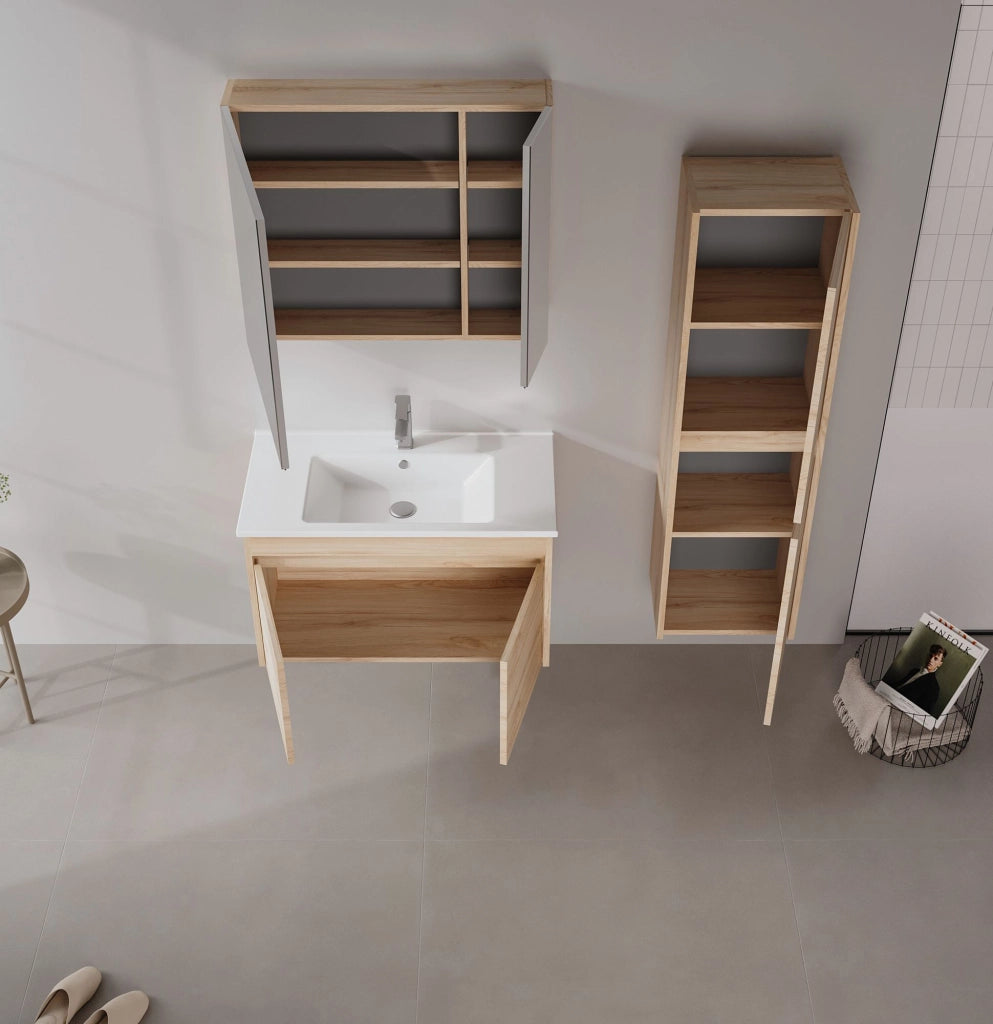 Set mobile lavabo con specchio (2 pezzi) "Side 85 v2" - 85 x 45 x 52 cm - Rovere