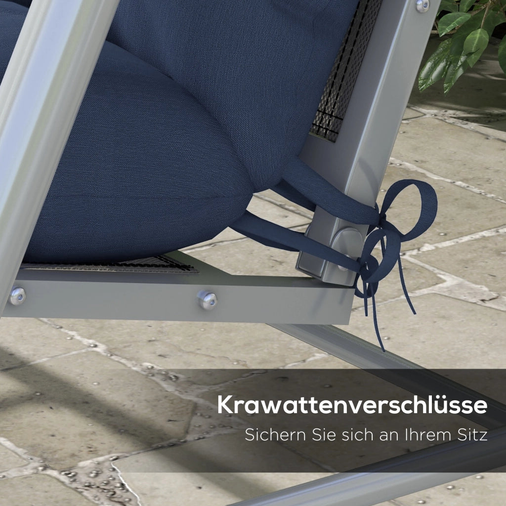 Set di 4 cuscini per sedile; idropellente 150x50 cm Coscino per sedia con cinghie per i cravatti; spesso 10 cm blu navy
