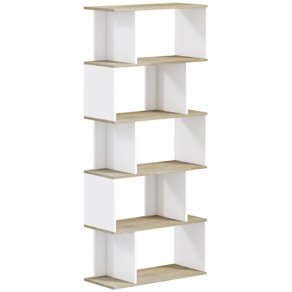 Libreria Stile Nordica con 5 Ripiani Antivuelco ¨C zephmum ¨C Roble e Bianco 70x29.5x163 cm