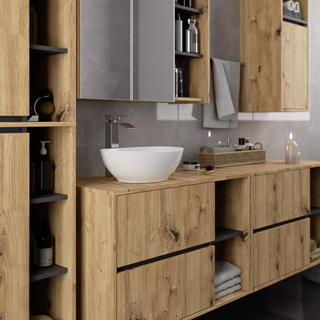 Pensile bagno con specchio VAMI Rovere Artisan, Grigio Grafite 90 cm 2 ante 90x15x75 cm