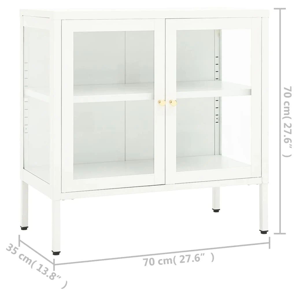 Buffet credenza cassettiera armadio mobile contenitore organizer per cucina soggiorno salotto 70 x 35 x 70 cm acciaio e vetro bianco 02_0030490