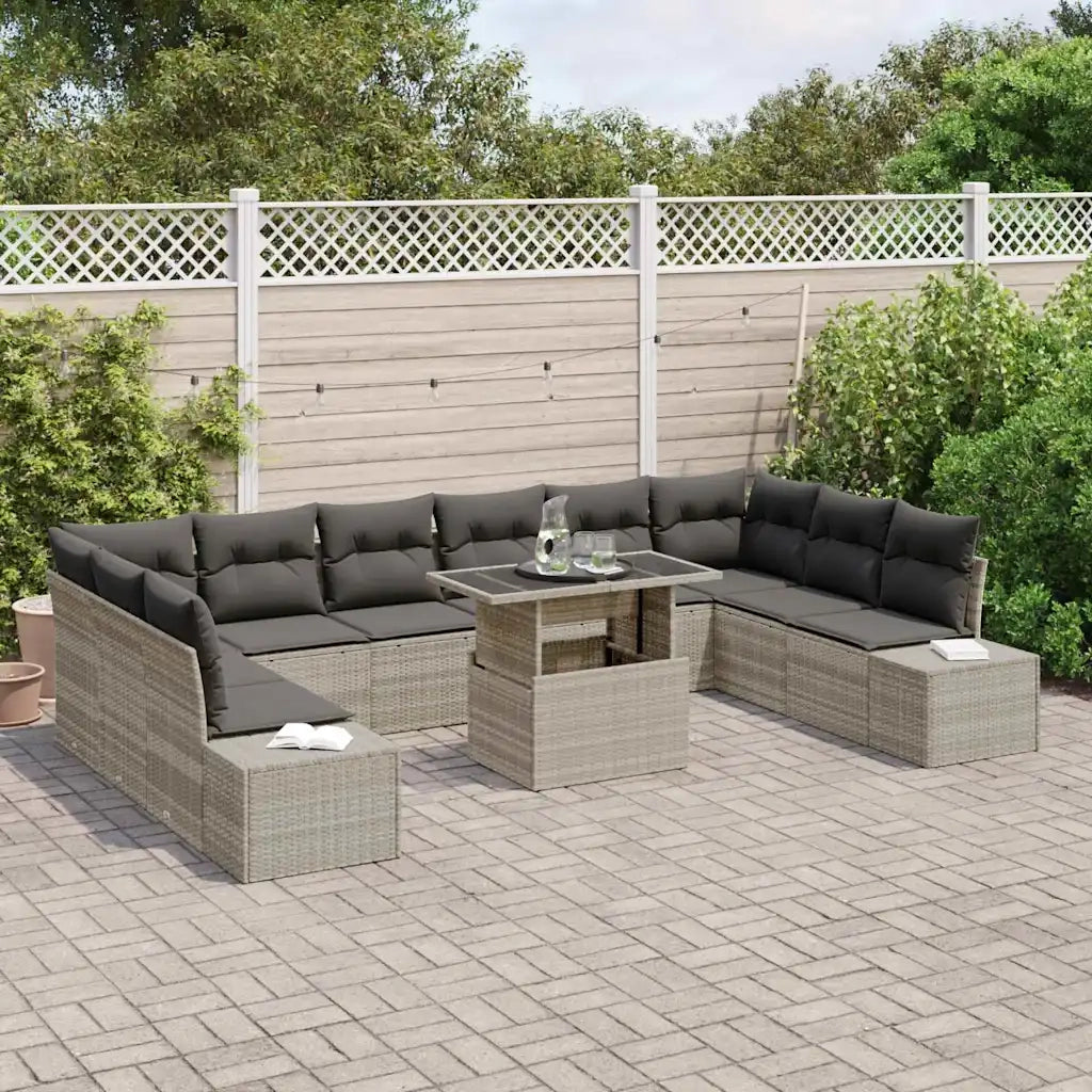 Set Divano da Giardino 11 pcs Grigio chiaro Poly Rattan 3357995
