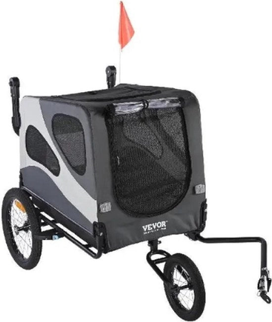 Carrello per bicicletta per cani - 2in1 - Opvouwabile - Funzione jogger - Peso massimo 45kg - XLarge - Grigio