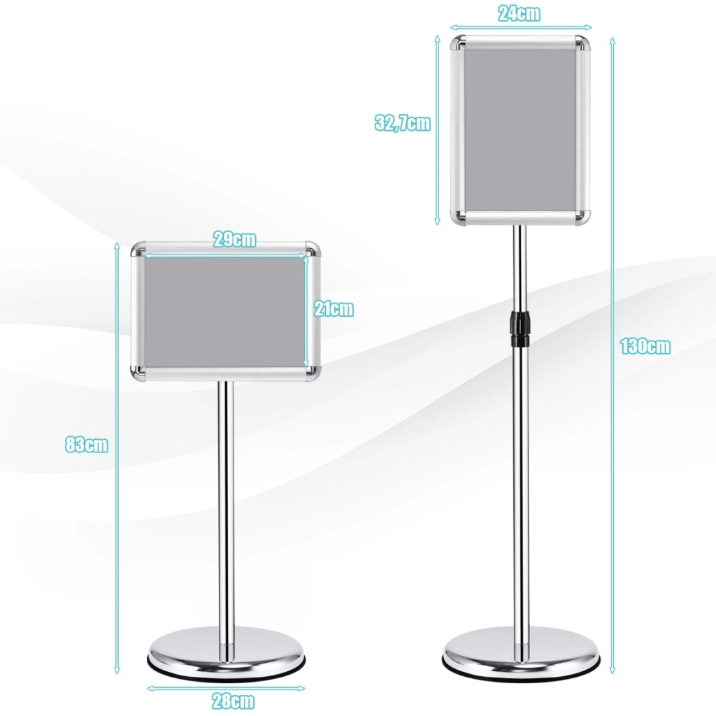 Lavagnetta da pavimento autoportante, Espositore in alluminio girevole con altezza regolabile 83-130cm Argento-Espositore pubblicitario