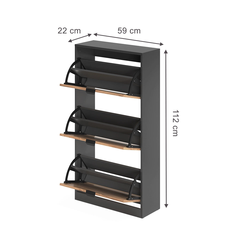 Scarpiera da ingresso Gizmo Rovere dorato/Antracite 59 x 112 cm con 3 scomparti Vicco
