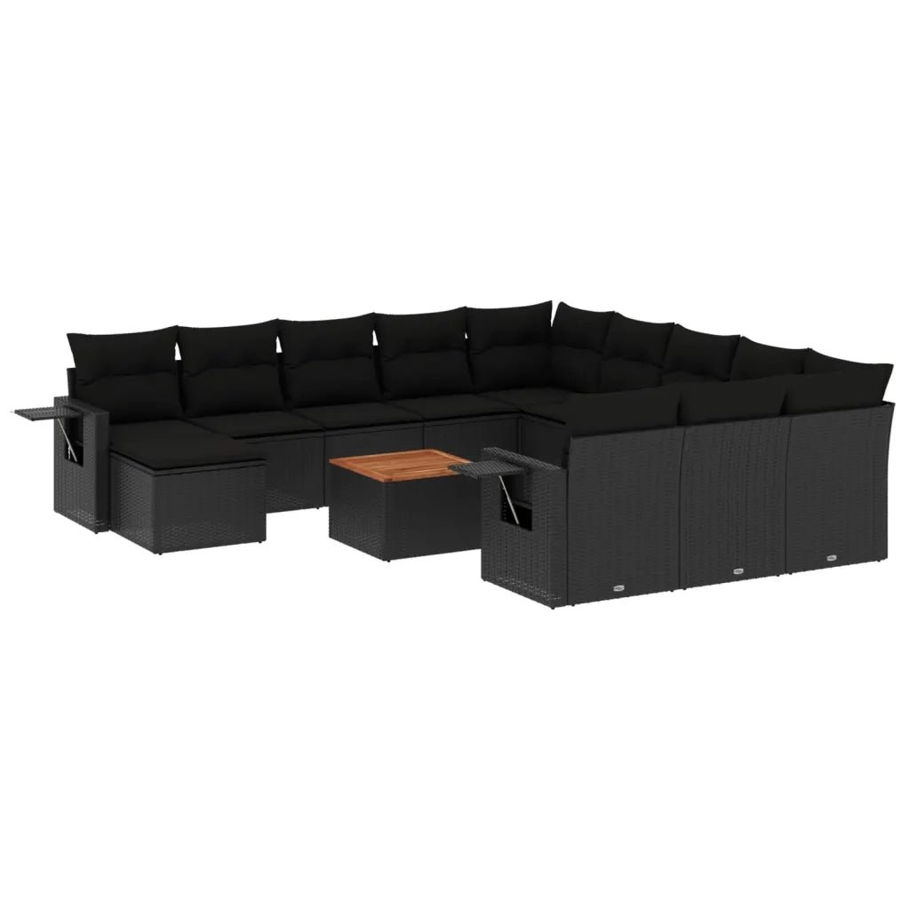 Set Divani da Giardino 13pz con Cuscini Nero in Polyrattan 3257196