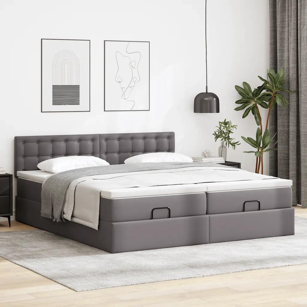 Struttura Letto Pouf con Materassi Grigio 160x200 cm Similpelle 3311954