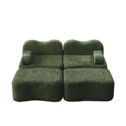 Divano modulare 2 posti con pouf; seduta profonda in velluto; verde