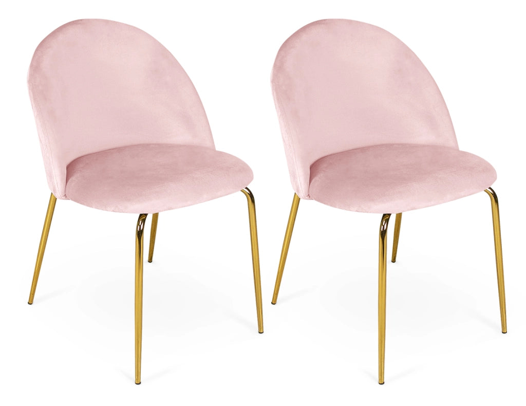 Set di 2 sedie da pranzo imbottite in velluto rosa piede oro - Nicole - SD19NIG
