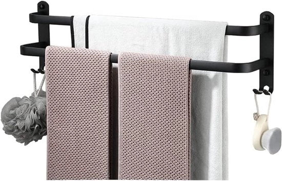 Supporto asciugamani a parete - 40 cm - Zwart - Organizzazione bagno - Materiale autoadesivo alluminio
