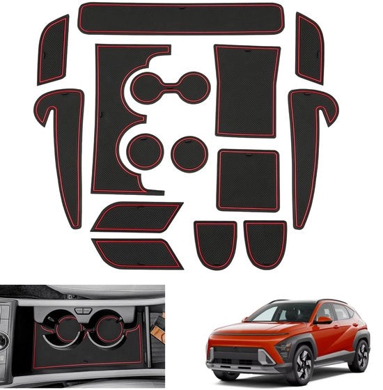 Accessori compatibili con Hyundai Kona SX2 Hybride (Elettrico-Benzina) 2024 2025, Antislipmatten in gomma per Kona 2024, Console centrale Deurnaad per Kona 2024, Accessori per Kona 2024 (Rosso)