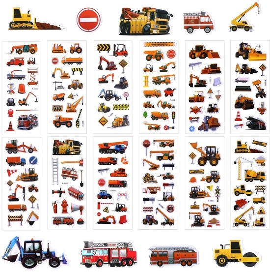 Etichette per Graafmachine 12 Fogli - Stickers 3D per Veicoli - Camion Stickers - Trattore Stickers - Multicolore - Materiale EVA Spugna - Etichette per Veicoli