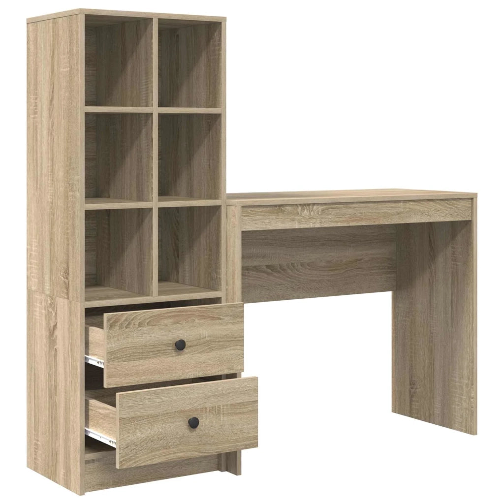 Scrivania | Tavolo da Ufficio con cassetto con lo scaffale 2 pz Rovere Sonoma