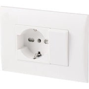 PLACCA C/SUPP PULSANTE+PRESA BIPAS SCHUKO BCO- 1,0 pz