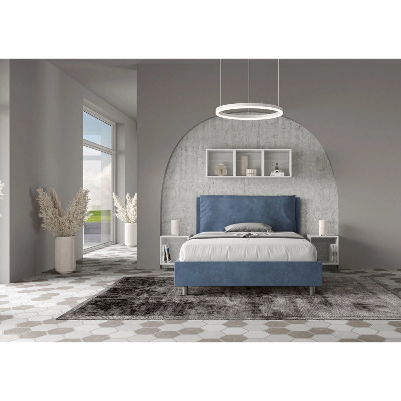 Letto imbottito Letto Matrimoniale alla Francese 140x210 cm Large - Con rete,Microfibra,Blu