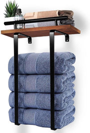 Sostegno asciugamani per ospiti Sostegno asciugamani RVS da appendere al muro con piatto in legno per bagno e cucina (42,5 cm, nero opaco)