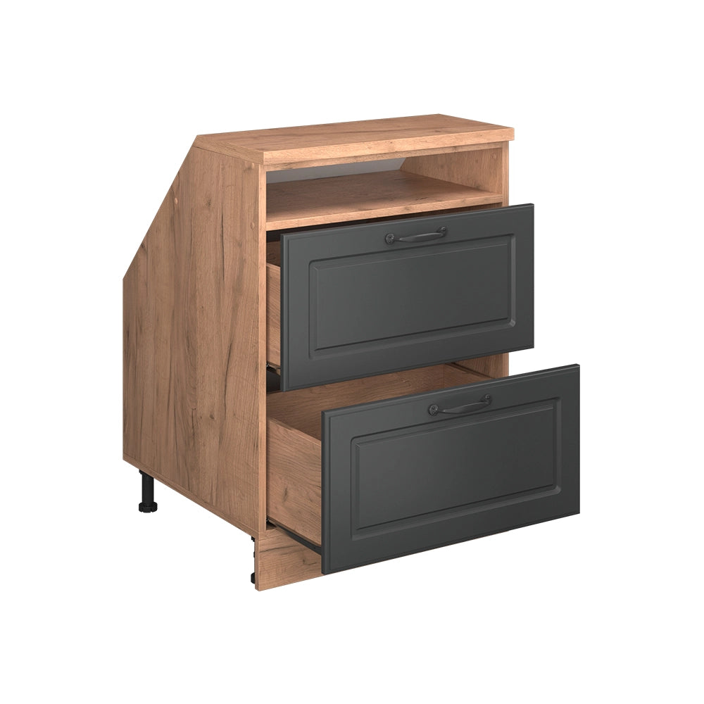 Mobile cucina sottotetto R-Line Antracite rustico/Rovere dorato 60 cm con 2 cassetti, carcassa 60 cm profondità Vicco