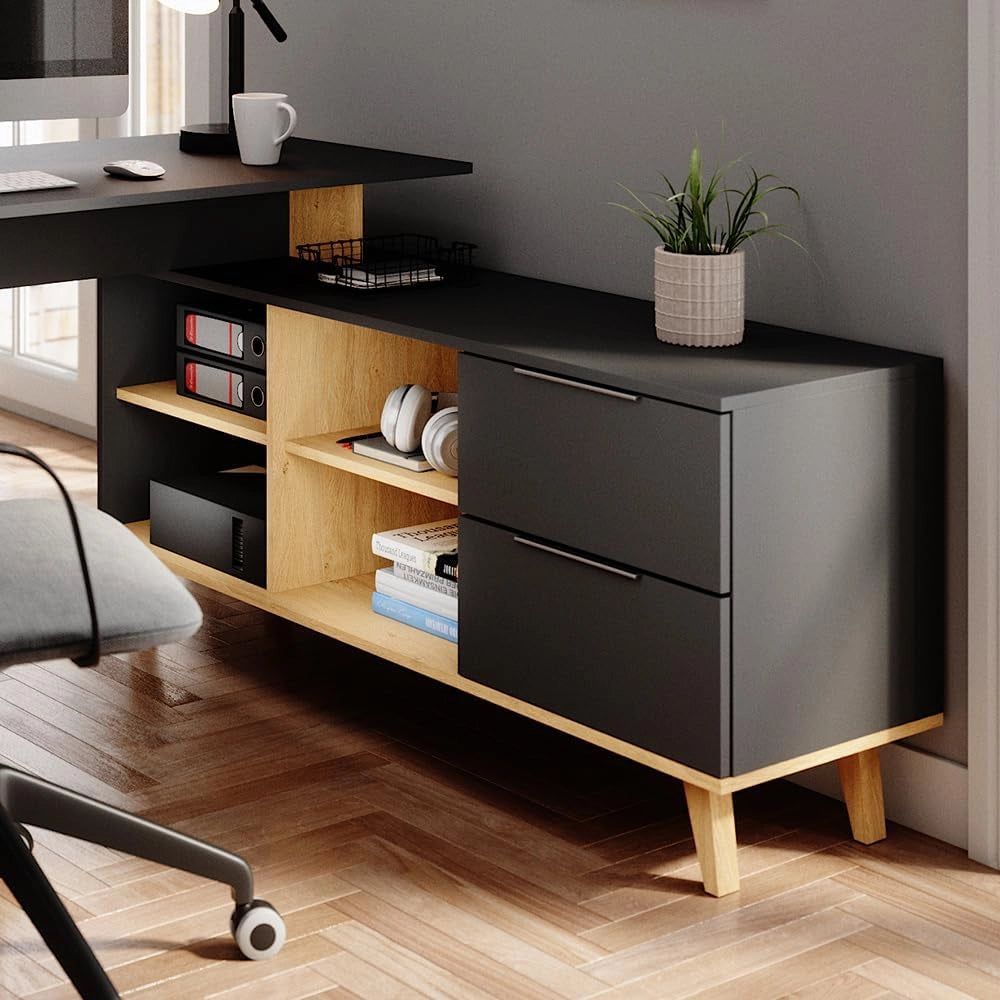 Scrivania Nautica, Antracite, 138 x 60 cm con cassetti, XXL, combinabile con i mobili della collezione Neptun