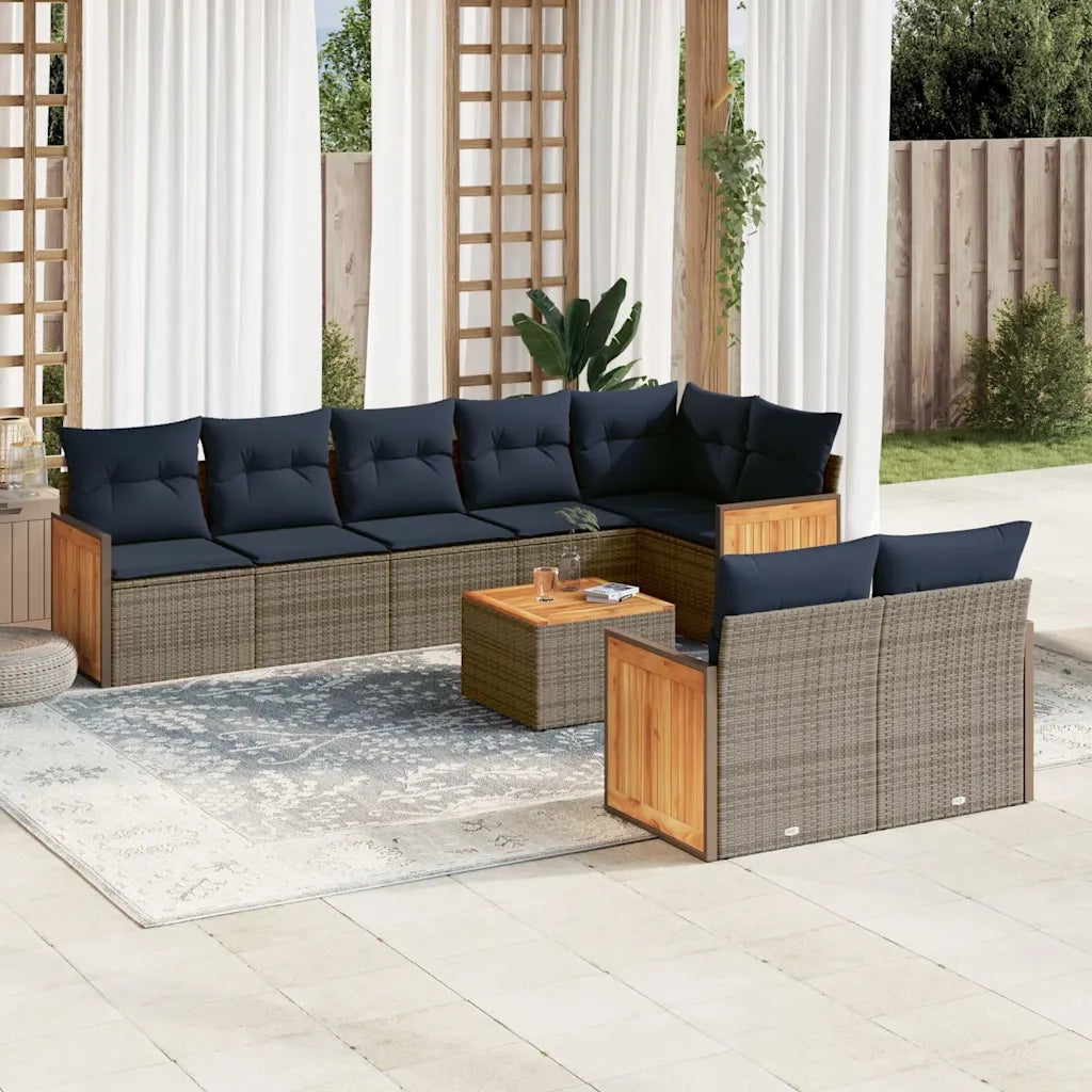 Set Divani da Giardino 9 pz con Cuscini Grigio in Polyrattan 3227839