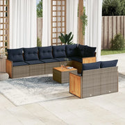 Set Divani da Giardino 9 pz con Cuscini Grigio in Polyrattan 3227839