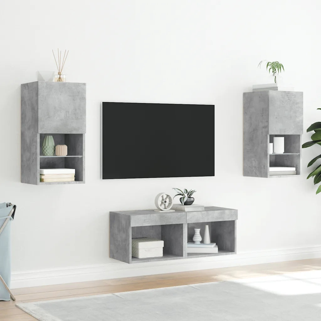 Mobili TV a Muro 4pz con Luci LED Grigio Cemento 3216572
