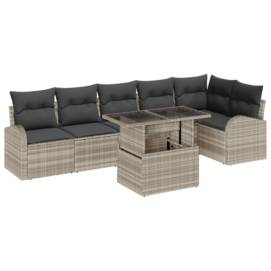 Set Divano Giardino 7 Pezzi con Cuscini Grigio Chiaro Polyrattan
