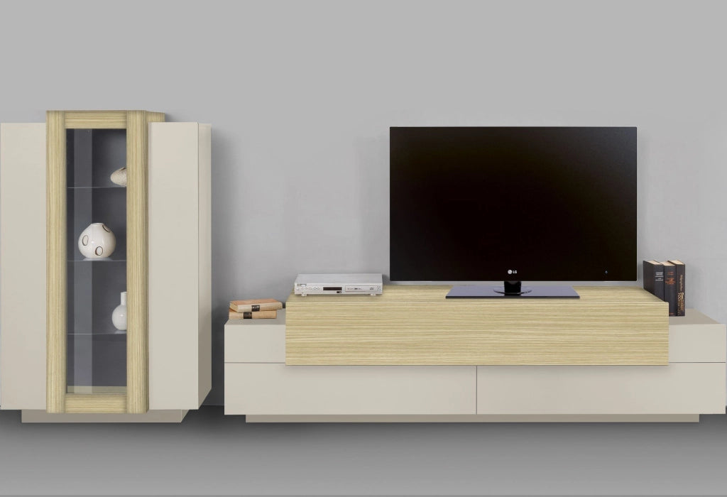 Mobile Soggiorno Lazzate, Parete Attrezzata Modulabile Made in Italy, 280x45x120.5h cm Beige