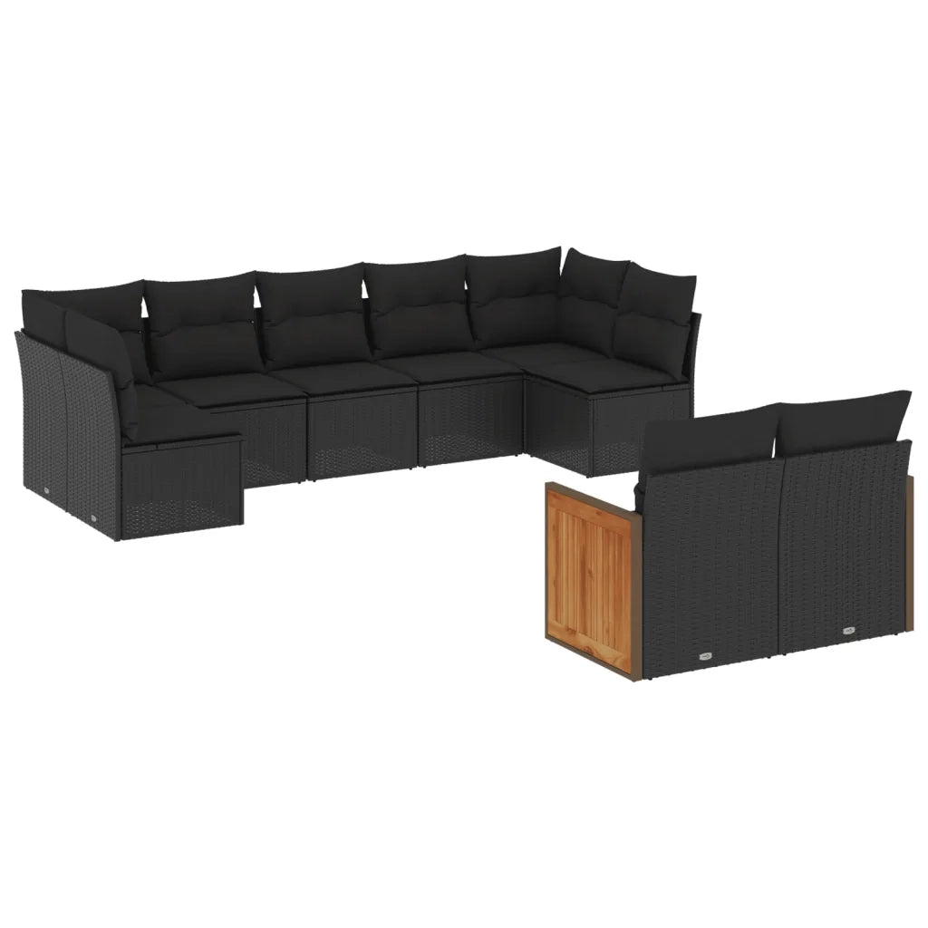 Set Divani da Giardino 9 pz con Cuscini Nero in Polyrattan 3227966