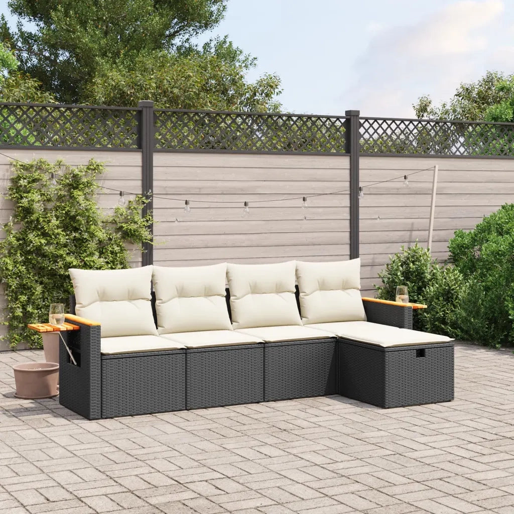 Set Divani da Giardino 5 pz | Set Salotto da Giardino con Cuscini in Polyrattan Nero