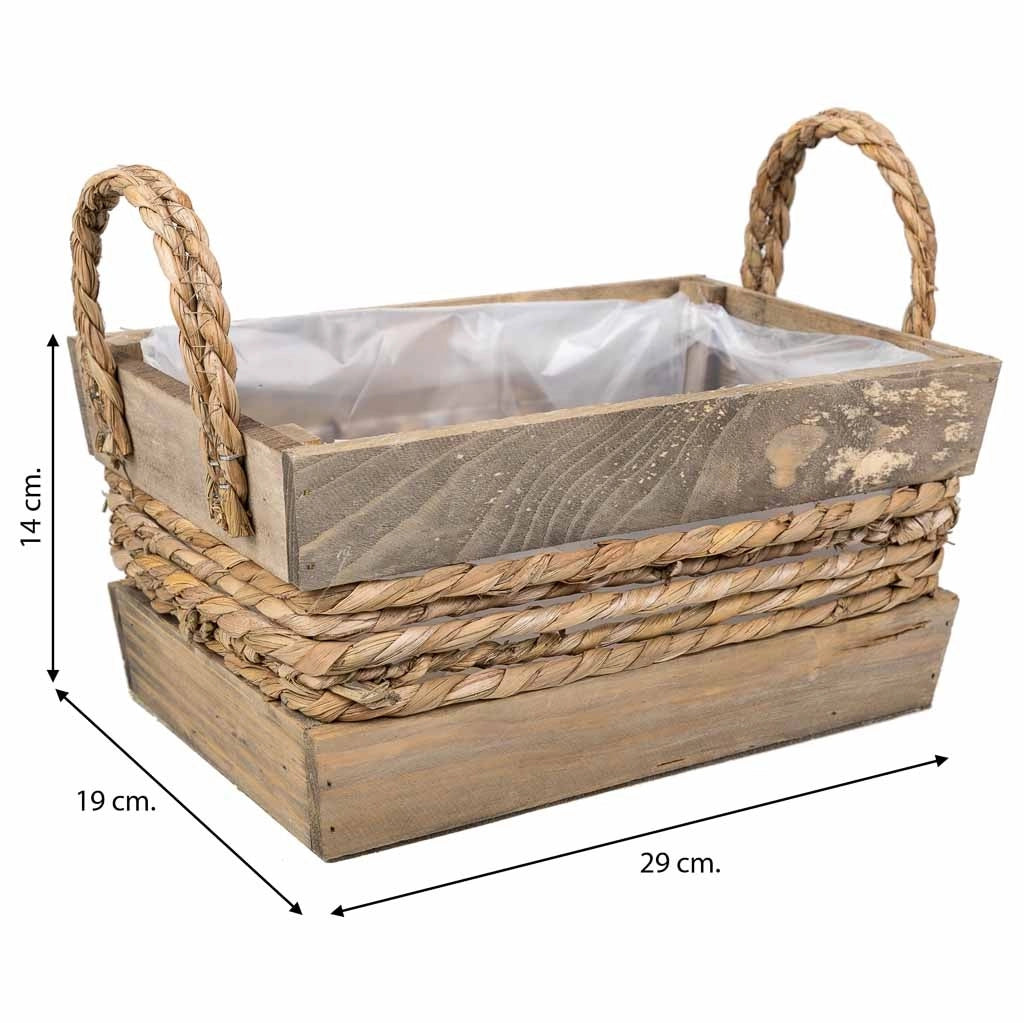 Cesto in legno e corda con manici marroni 29x19x14h