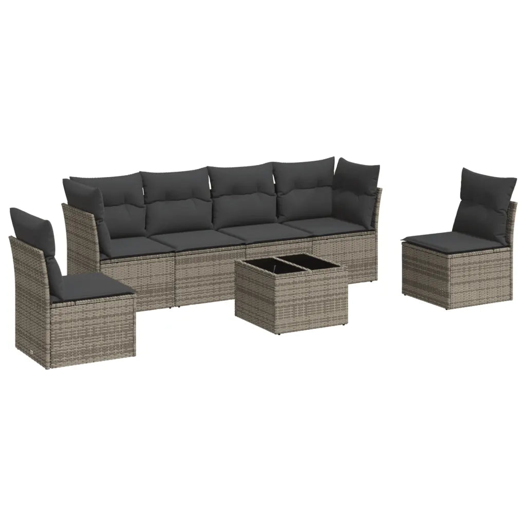 Set Divani da Giardino 7 pz con Cuscini Grigio in Polyrattan 3217380
