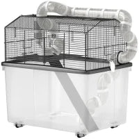 Gabbia per Criceti a 2 Piani con Ruote, Tubi, Ciotola, Bottiglia e Rampa, 58x43x57 cm, Nero