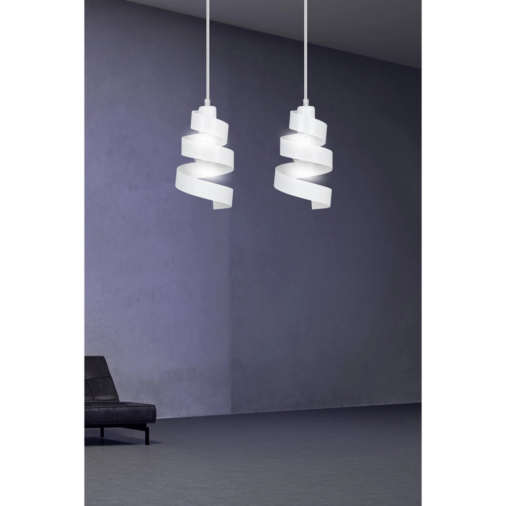 Lampadario Moderno 2 Luci Tristano In Acciaio Bianco Con Fasce A Spirale