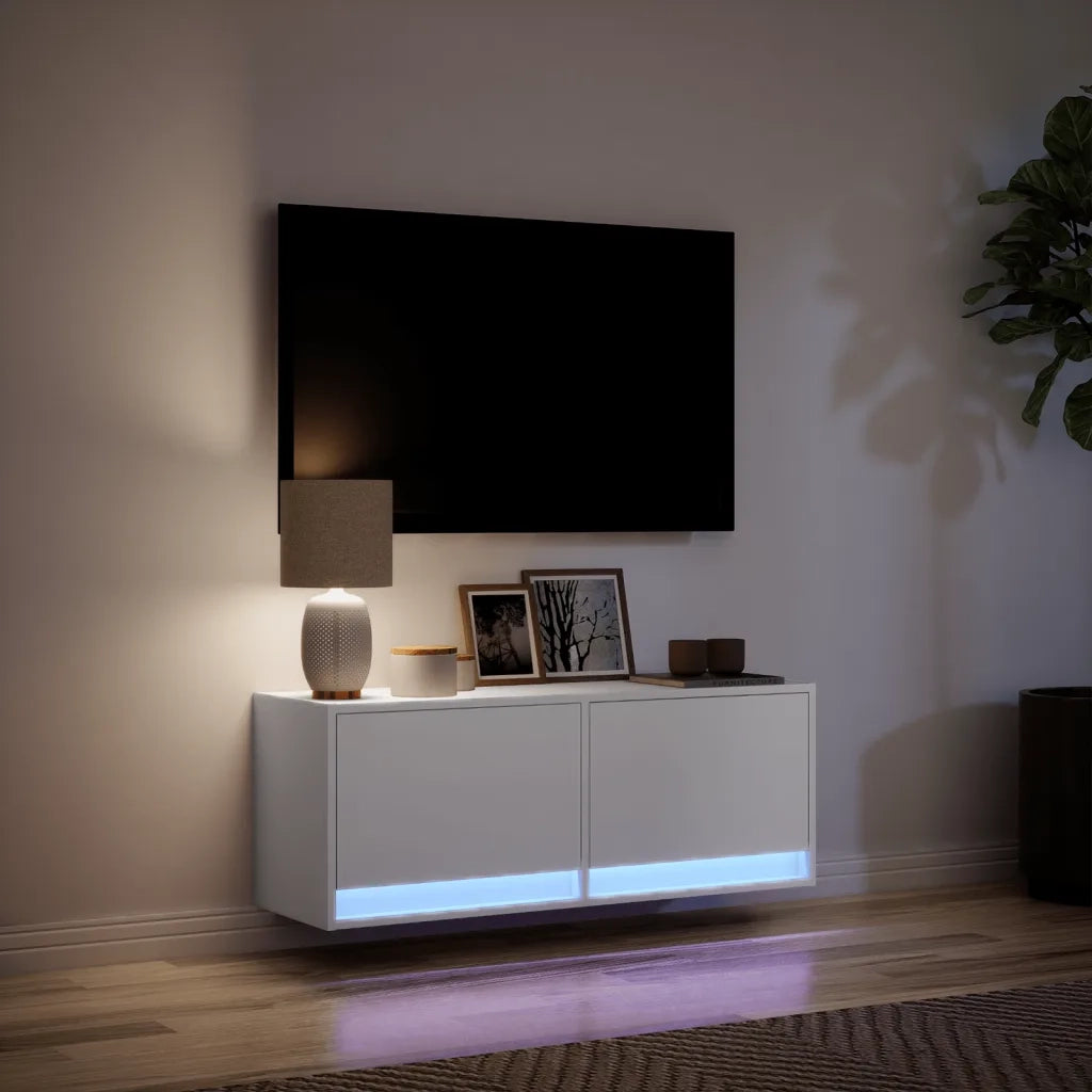 Mobile TV a Parete con Luci LED Bianco 100x31x35 cm 852362