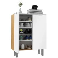 Scarpiera Moderna per 15-20 Paia di Scarpe, 5 Ripiani e Chiusura Ammortizzata, Bianco Lucido