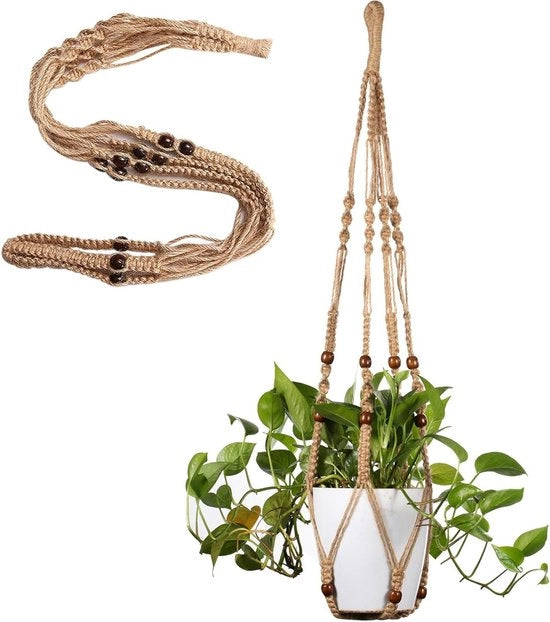 Cestino a Macramè per Piante Boho Stile con Perle per Decorazione 35 Pollici