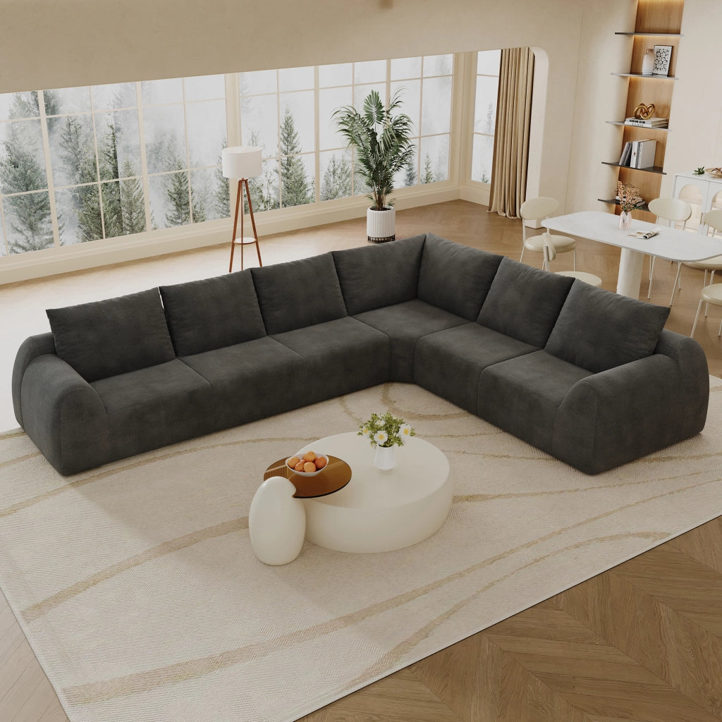 Divano angolare senza montaggio - con schiuma ad alta elasticità - in tessuto chenille grigio scuro