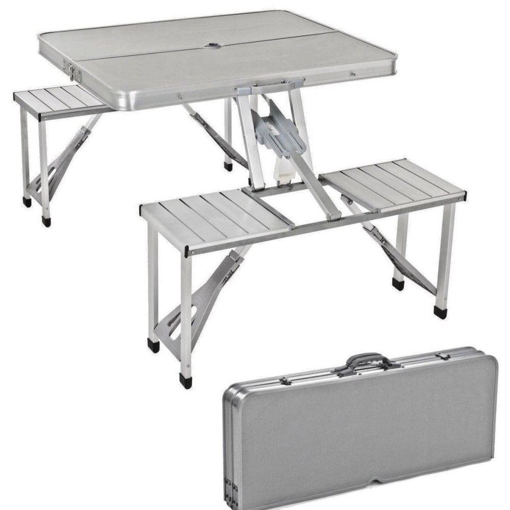 Trade Shop - Tavolo Tavolino Valigetta Sgabelli Pieghevole Campeggio Mare Spiaggia Alluminio -