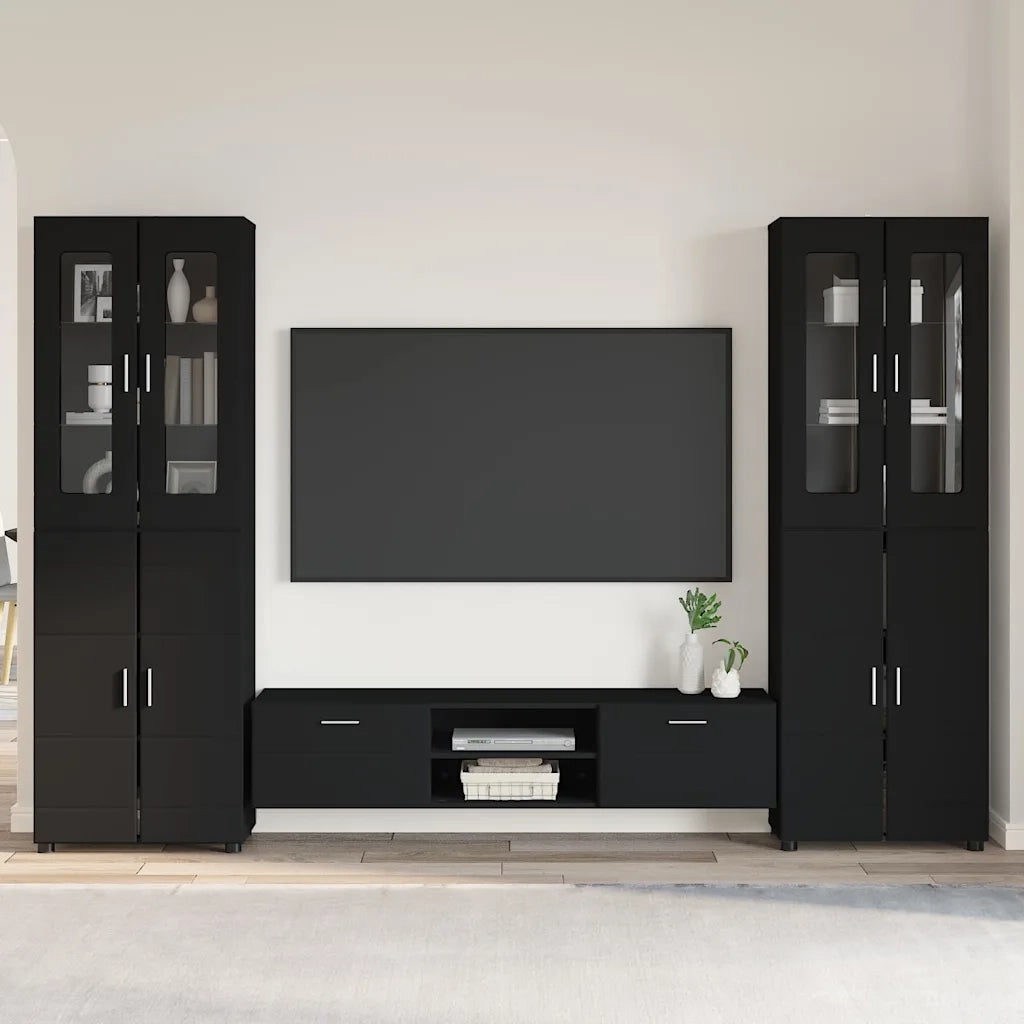 Set mobile TV con cassetto FLORIN 3 pcs Nero Legno multistrato