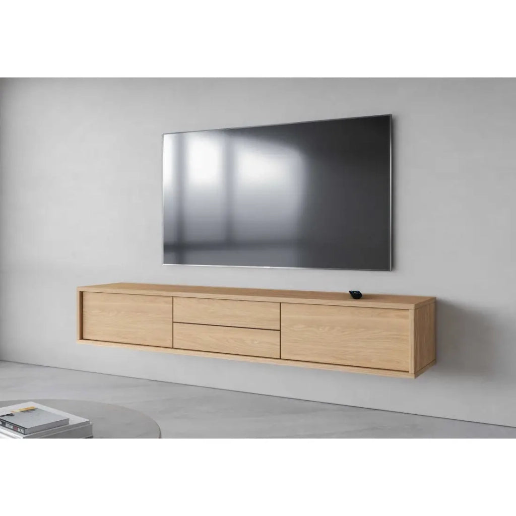 Mobile TV 180cm, 2 cassetti e 2 porte collezione MAANUM. Colore rovere chiaro.