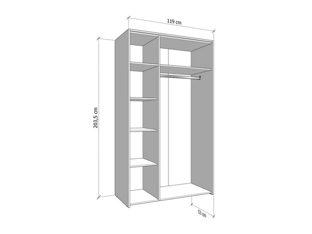 Armadio Camera da Letto Lavagno, Guardaroba 3 Ante Appendiabiti, 119x53 cm Bianco