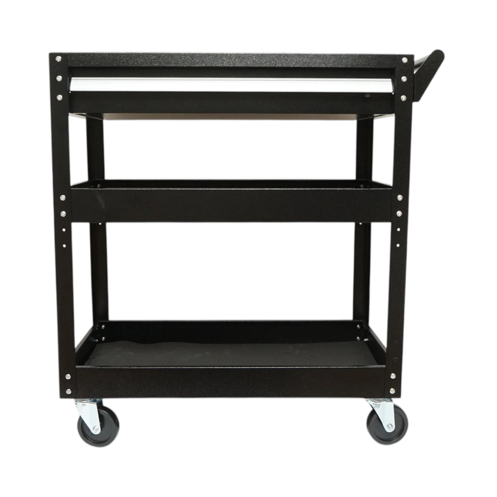 Carrello portautensili da officina in metallo su ruote con 3 ripiani e 1 cassetto, dimensioni 775x410x895 mm. Breckner Germany