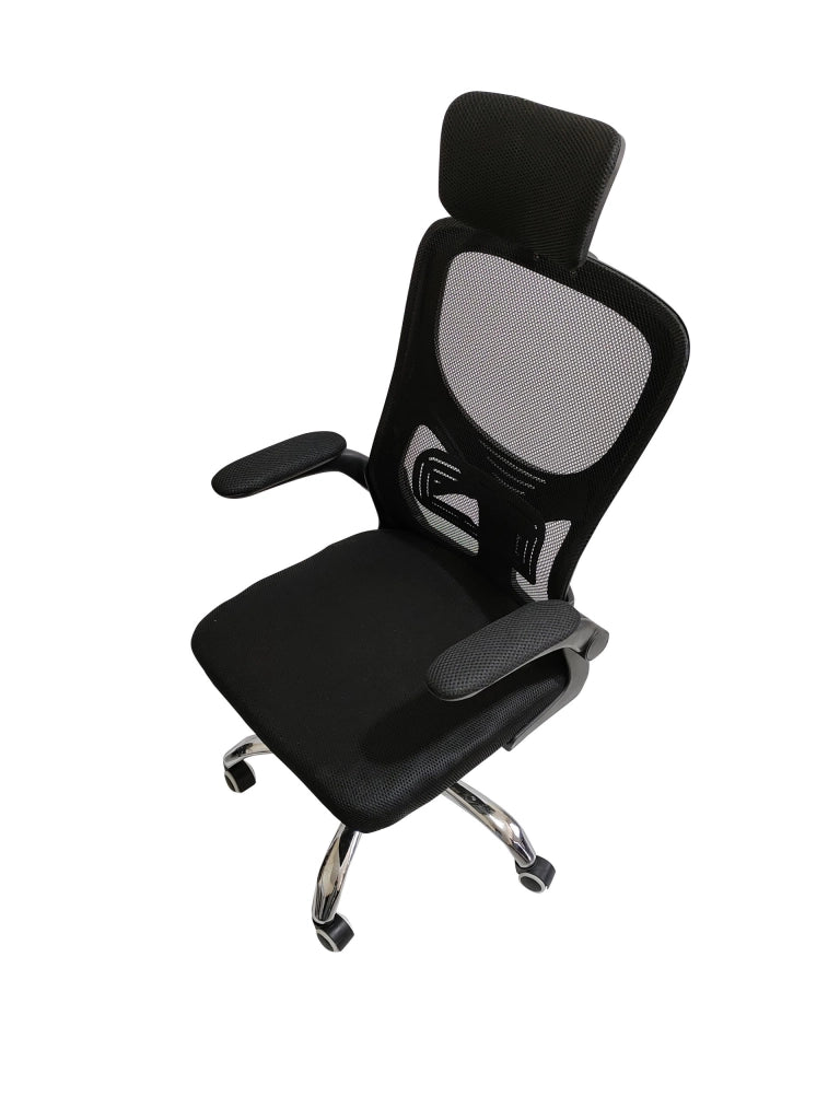 FENIXSHOP24 Sedia Ufficio Ergonomica, con Poggiatesta, Braccioli, Supporto Lombare, Regolazione in Altezza, Poltrona girevole con ruote e rete traspirante – Nera - JG-9070