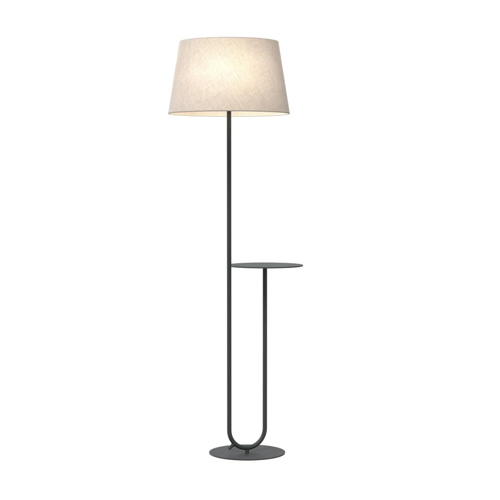 Piantana 1 Luce Horus Paralume In Tessuto Beige Con Mensola In Acciaio Nero