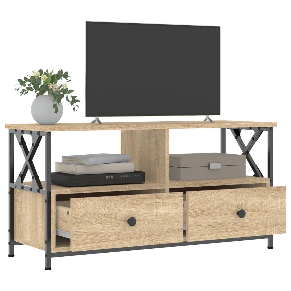 Mobile TV Rovere Sonoma 90x33x45 cm Legno Multistrato e Ferro 831794