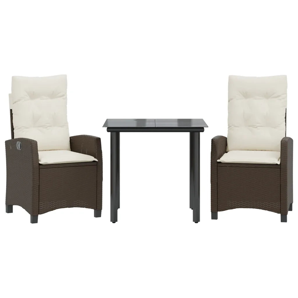 Set da Pranzo da Giardino 3pz con Cuscini in Polyrattan Marrone 3212772