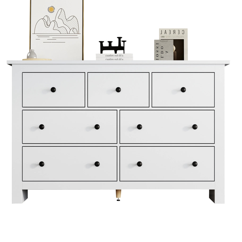 Credenza con 7 cassetti in stile classico francese; 152 cm; in pannello truciolare bianco