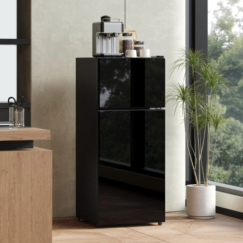 Mini frigorifero con congelatore; indipendente; volume totale 92L; congelatore da 28L; porta di vetro; illuminazione LED; basso rumore; mensole rimovibili in vetro; nero
