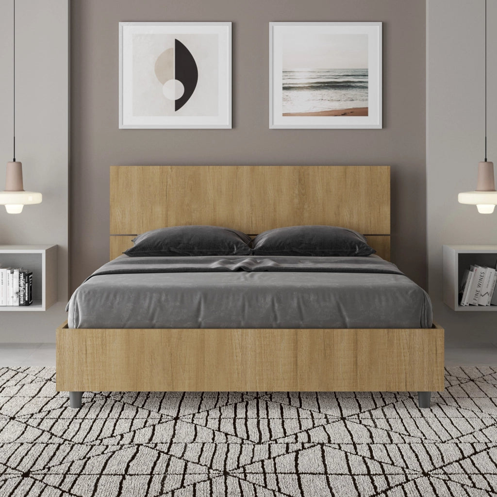 BS COM Letto matrimoniale francese contenitore 140x200 testata inclinata quercia