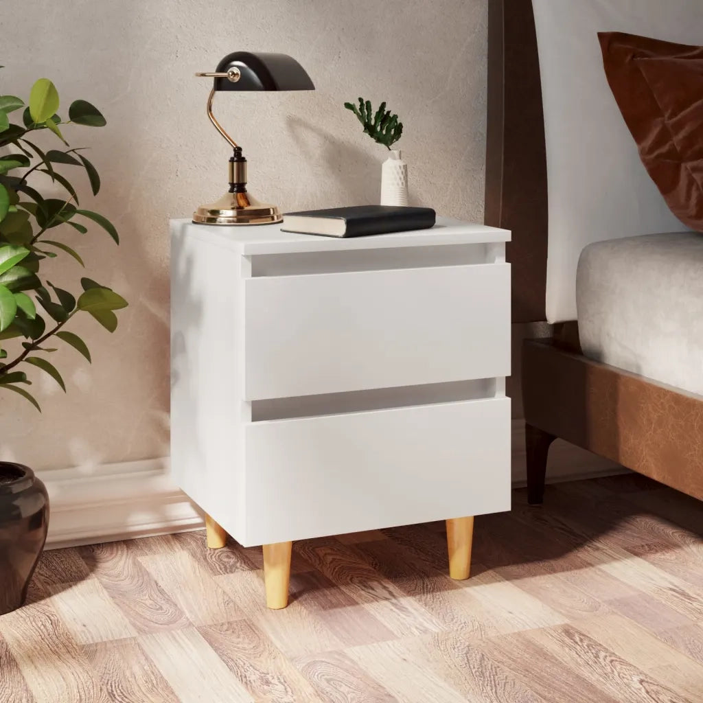 Set di 2 Comodini | Armadio da Notte | Mobiletto da notte con Gambe in Pino Massello Bianchi 40x35x50 cm